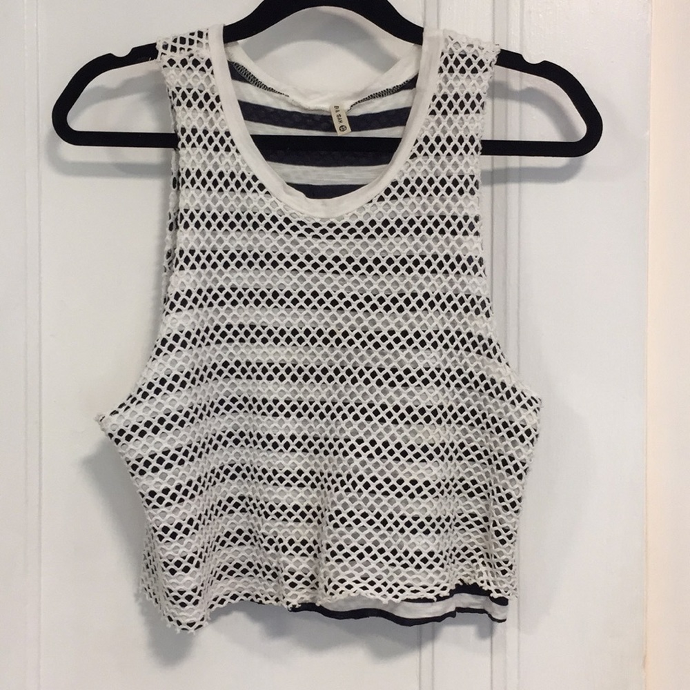 LF Stores Mesh Striped Cropped Top
